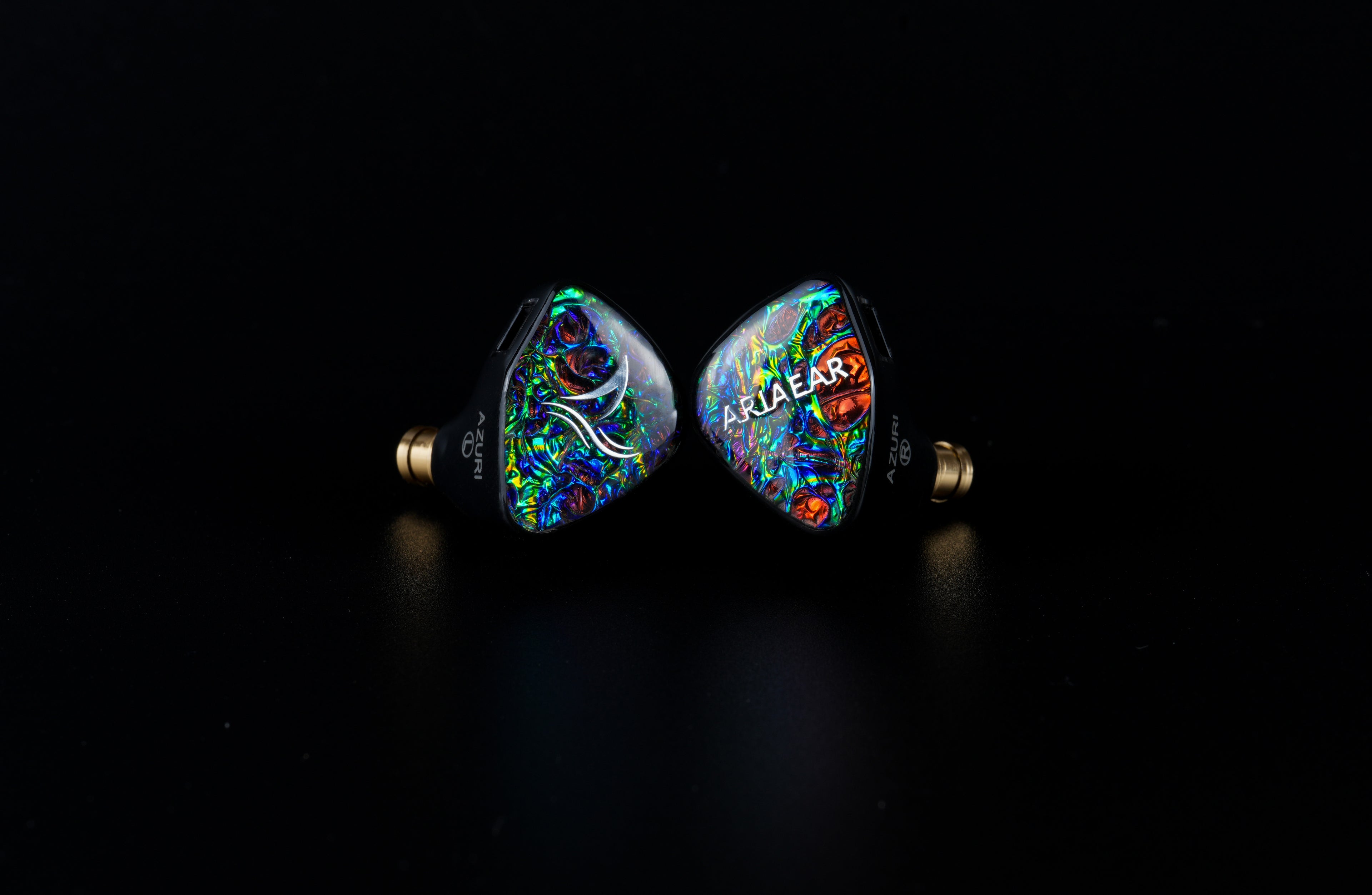 Colorful earbuds AriaEar Azuri on a black background
