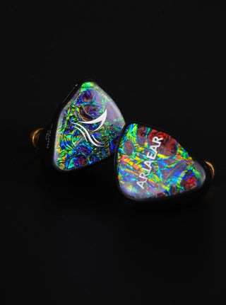 Colorful earbuds AriaEar Azuri on a black background